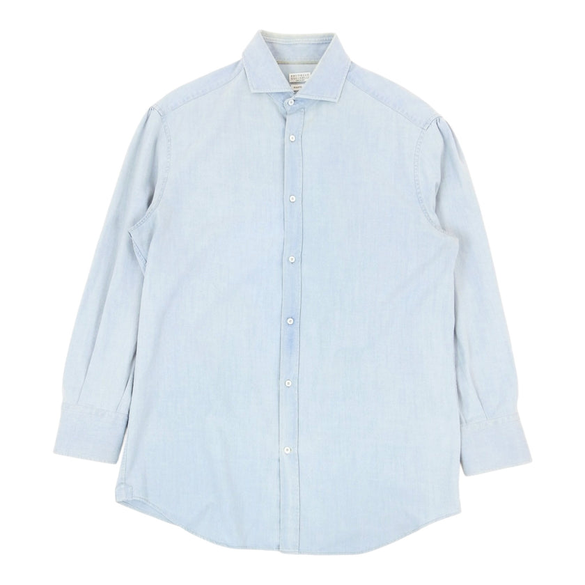 Brunello Cucinelli Light Wash Chambray Shirt Size XL
